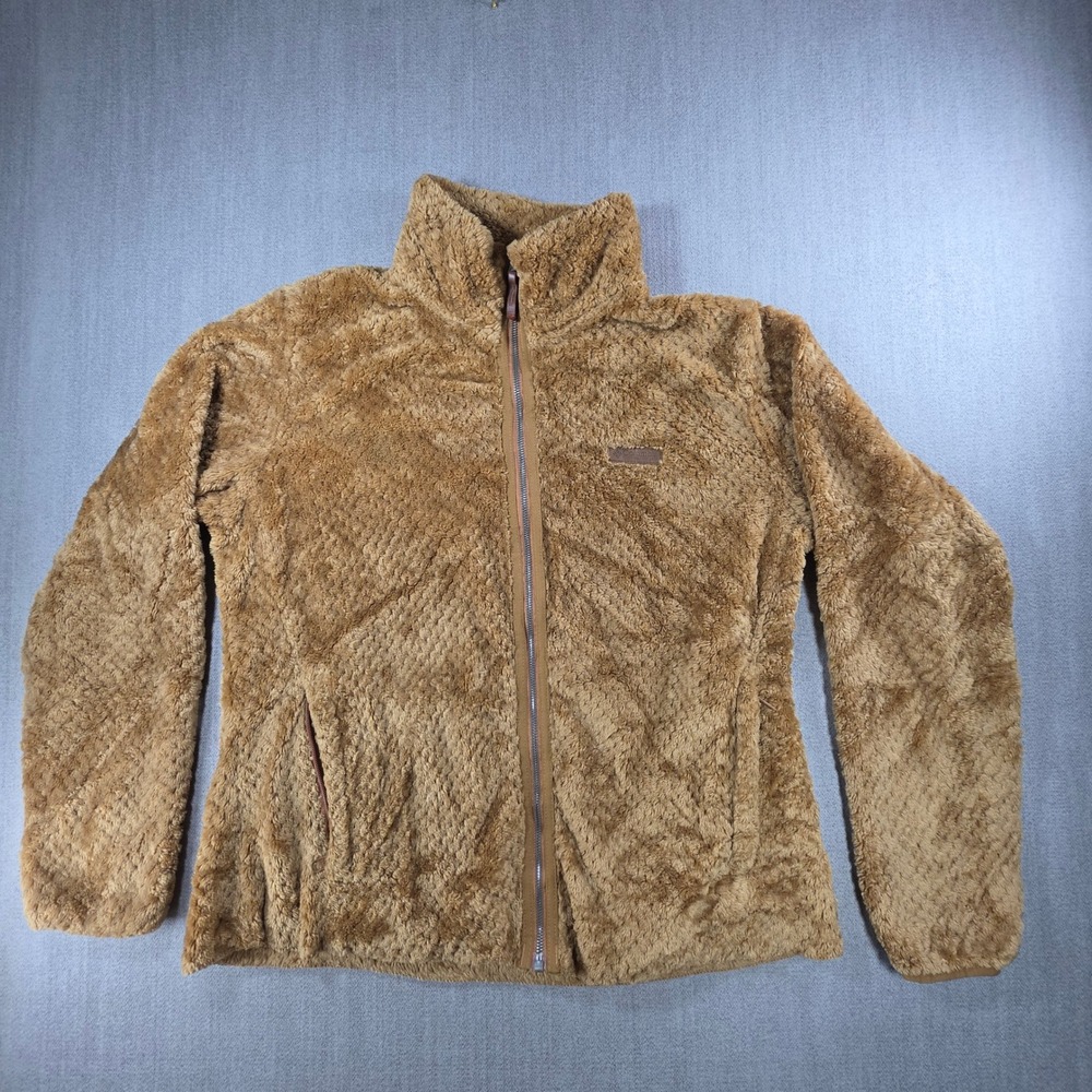 Columbia Fleece Jacket Womens XL Brown Full Zip Sherpa High Pile Plush Cozy